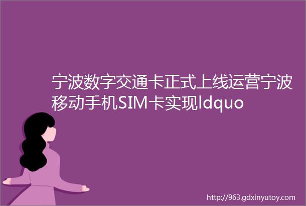 宁波数字交通卡正式上线运营宁波移动手机SIM卡实现ldquo一卡走天下rdquo