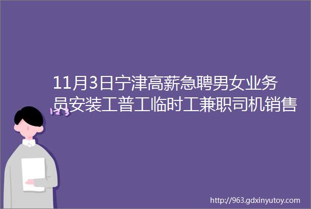 11月3日宁津高薪急聘男女业务员安装工普工临时工兼职司机销售二保焊工等多岗位月工资480020000不等