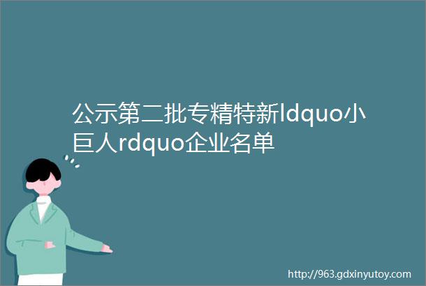 公示第二批专精特新ldquo小巨人rdquo企业名单